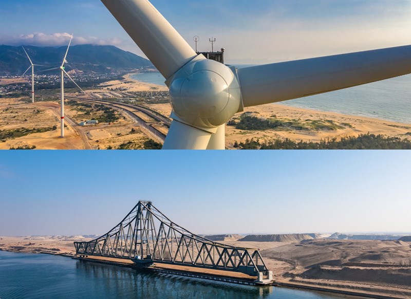 wind turbines and railway bridge