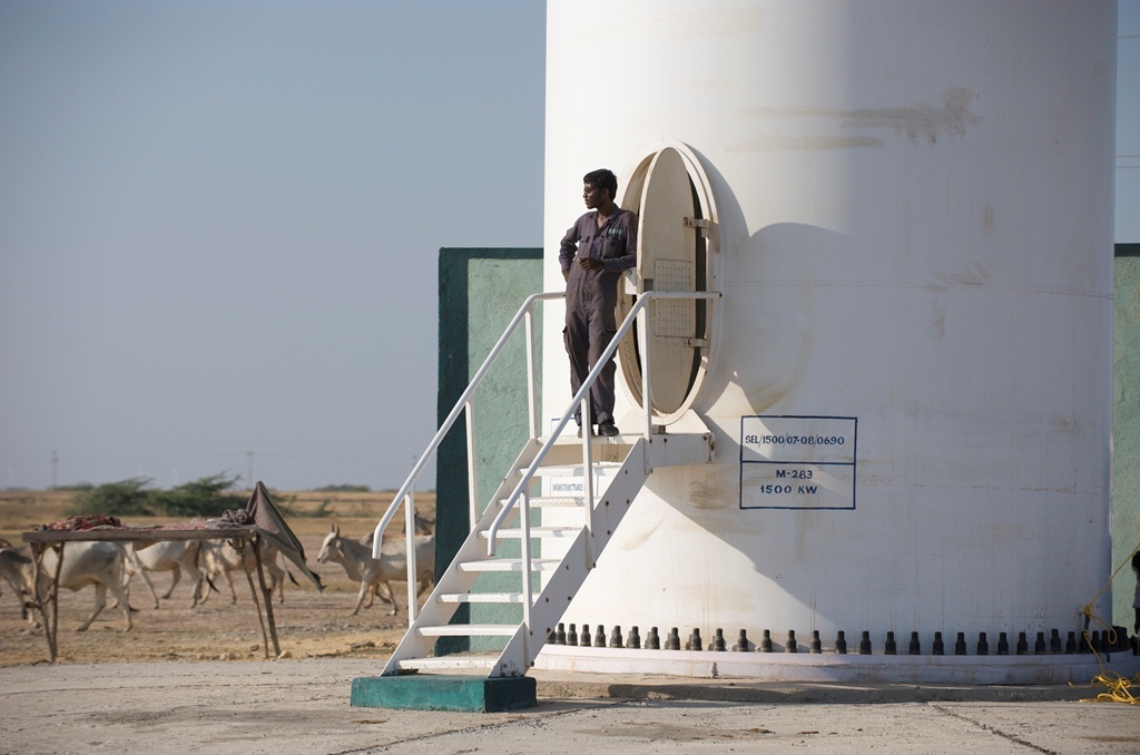 Close up of the foundation of an onshore wind turbine